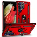 Funda de teléfono militar roja robusta con soporte de anillo metálico y protección. - S26plus / Rojo