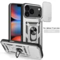 Funda resistente para iPhone 17 Pro Max con cubierta de cámara y soporte de metal, plata. - Plateado / iPhone 17 Pro Max