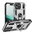 Rugged armor phone case with 360 degree ring stand heavy duty drop protection for iPhone. - Silver