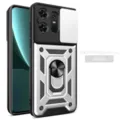 Funda protectora para Moto Edge 50 Pro 5G con cubierta de cámara deslizante y soporte de anillo plata - MOTO edge60Fusion / Plateado