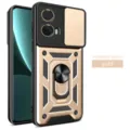 Ανθεκτική θήκη προστασίας για Moto G85 5G με συρόμενο κάλυμμα κάμερας και μεταλλικό δαχτυλίδι χρυσό - Χρυσό