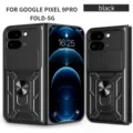 Funda protectora para Google Pixel 9 Pro Fold con soporte de anillo y cubierta de cámara. - Estilo Con Soporte De Anillo Y Deslizador De Lente / Negro