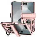 Detailed view of rugged rose gold phone case featuring ring stand and belt clip holster - Rose Gold