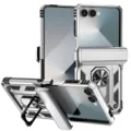 Rugged hinge protection phone case details showing metal ring stand and foldable design structure. - Silver