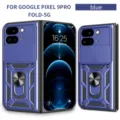Fundas protectoras robustas con cubierta de cámara deslizante y soporte para Google Pixel 9 Pro - Estilo Con Soporte De Anillo Y Deslizador De Lente / Azul