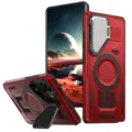 Robuste magnetische Handyhülle Detail in Rot mit Ständer und praktischer Kamera-Schiebeabdeckung. - S25FE / Rotes Solides Kameradesign