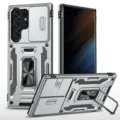 Fundade teléfono plateada resistente con cubierta de cámara deslizante y soporte para Samsung. - S25EDGE / Gris oscuro