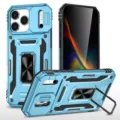 Rugged protective phone case with kickstand and camera slide cover for iPhone models, blue. - iPhone 17 Pro Max / Navy Blue