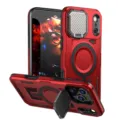 Funda de teléfono roja resistente con anillo MagSafe, cubierta de cámara y soporte para iPhone. - Compatible con iPhone 17 Pro Max / Diseño Cámara Rojo Sólido
