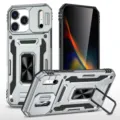 Rugged Armor Protective Phone Case with Ring Kickstand Metallic Silver for iPhone Pro Max - iPhone 17 Pro Max / Light Gray