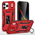 Heavy duty tactical armor phone case with camera cover and metal ring kickstand red - iPhone 17 Pro Max / China Red