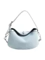 Light blue denim shoulder bag for women, stylish casual handbag with silver hardware. - Silver