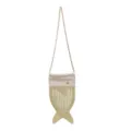 Hollow out fish shaped crossbody bag with gold chain strap and canvas drawstring closure. - Light Green