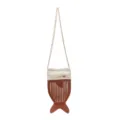 Detail view of the stylish hollow-out fish shape women chain shoulder phone bag. - Brown
