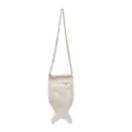 White hollow fish shaped crossbody bag with gold chain strap, stylish cute phone bag. - White