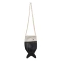 Fashion womens cross body goldfish shape shoulder bag cute black white chain pouch - Black