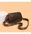 Brown retro women pillow shoulder bag with branded strap, stylish cross-body daily use purse. - Coffee