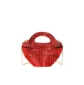 Red shiny acrylic dumpling crossbody bag for women, fashion bow design with gold chain strap. - Red