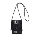 Black woven leather mini crossbody bag phone pouch with thin strap stylish chic accessory - Black