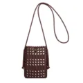 Woven leather phone bag for women stylish crossbody small shoulder purse in brown chic - Coffee