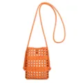 Borsa a tracolla intrecciata arancione con motivi traforati, elegante borsetta da donna. - Arancione