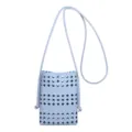 Borsa a tracolla in pelle intrecciata azzurra, mini custodia per cellulare perforata. - Blu