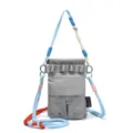 Korean style grid outdoor sports crossbody bag with colorful rope straps and functional pockets. - Gray