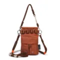 Korean style outdoor casual grid crossbody phone bag with woven strap and metal details. - Orange