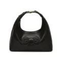 Black leather women underarm shoulder bag with metal buckle and cute bow design for daily use. - Black