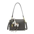 Grey Crossbody Shoulder Bag for Women PU Leather Handbag with Cute Horse Charm Strap - Gray With Charm
