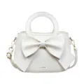 White bow handbag with top handle and shoulder strap, stylish women's messenger bag for daily use. - White