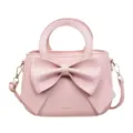 Pink cute bow handbag women's stylish shoulder bag sweet PU leather crossbody bag for daily - Pink