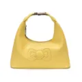 Yellow hobo shoulder bag for women, cute bow PU leather purse with metal buckle and zipper. - Yellow