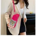 Fashion creative lipstick shaped crossbody bag with pearls and polka dots for women daily use. - Rose Red