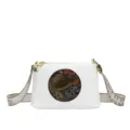 Women retro PU leather crossbody shoulder bag with ethnic elephant embossed circle design white - White