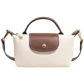 Small nylon shoulder bag mini crossbody handbag in white and brown chic daily purse - White