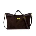 Classic brown suede tote bag for women, large capacity shoulder bag with metal turn lock. - Suede Coffee