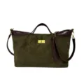 Vintage green quilted shoulder bag for women, large capacity casual tote with chic gold lock. - Green
