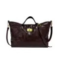 Vintage quilted shoulder bag, stylish brown tote handbag with gold lock, casual daily use. - Coffee