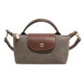 Mini bolso bandolera de nailon, bolso de mano retro con asa superior para mujer. - Gris oscuro