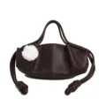 Dark brown leather handbag, stylish dumpling cloud purse with knotted straps and plush charm. - Without Pendant / Coffee