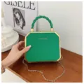 Green hexagonal box handbag with twisted handle and gold chain strap for women spring fashion - Green