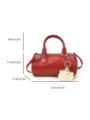 Red leather Boston bag women casual shoulder crossbody bag with cute plush pendant - Red with Pendant