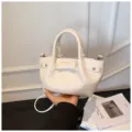Stylish casual minimalist bucket bag for women, trendy bow decor handbag and chic crossbody bag. - White