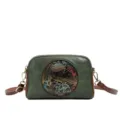 Vintage embossed green crossbody bag, handmade wipe-color shoulder bag with large capacity. - Dark Green