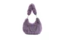 Stylish purple faux fox fur fluffy hobo shoulder bag with elegant metal bead chain accessory. - Purple