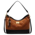 Brown suede quilted hobo shoulder bag for women, retro diamond pattern trendy mini crossbody bag. - Dark Brown