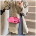 Pink metallic irregular acrylic clutch bag with gold chain strap for women evening party. - One Size / Pink
