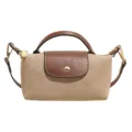 Classic nylon folding shoulder bag with leather top handle and flap for women daily use. - Light Gray