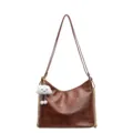 Brown soft leather patchwork shoulder bag with gold chain and cute cloud pendant. - Brown